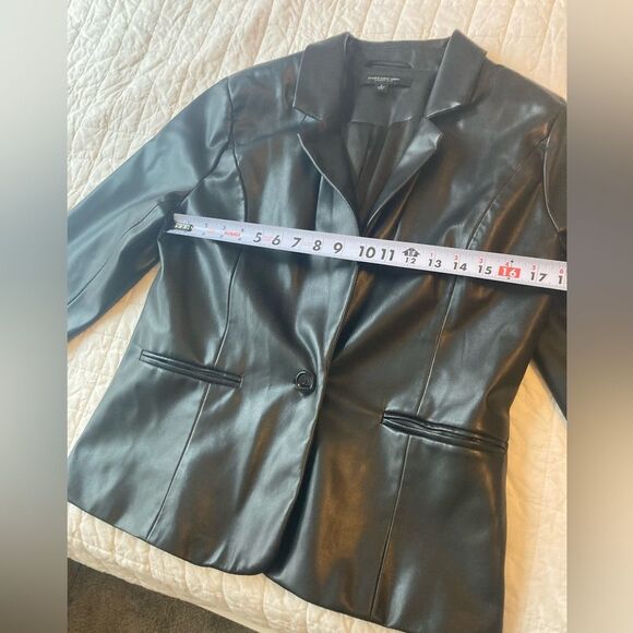Andrew Marc One Button Fitted Vegan Leather Black Classic Blazer Jacket Size L - Picture 7 of 10
